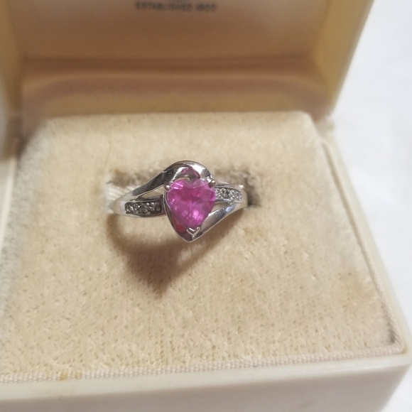 SOLID 10KT GOLD Vintage Barbie Pink Topaz Diamond Ring - Picture 5 of 6